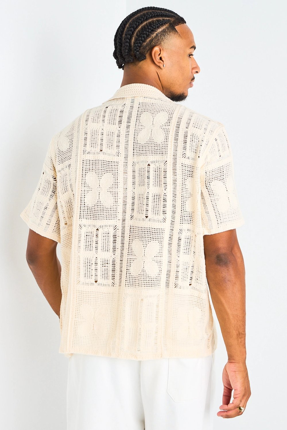 Chemise en maille ajourée beige