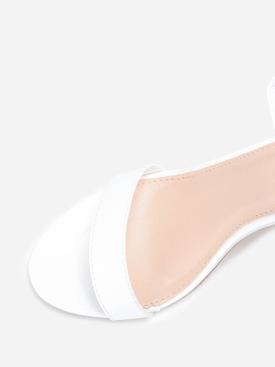 White block heel sandals with printed scarf