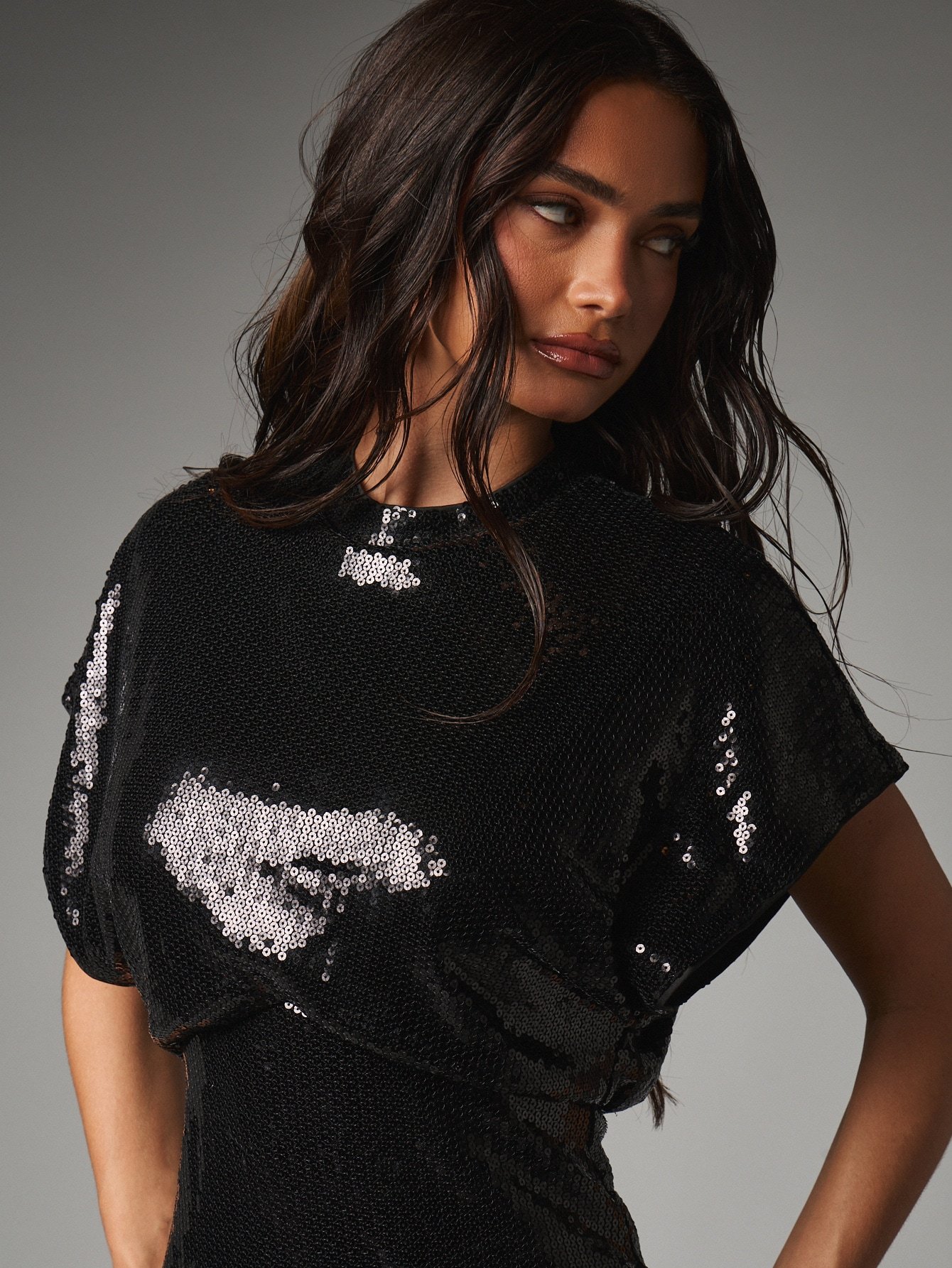 Sequin batwing mini dress