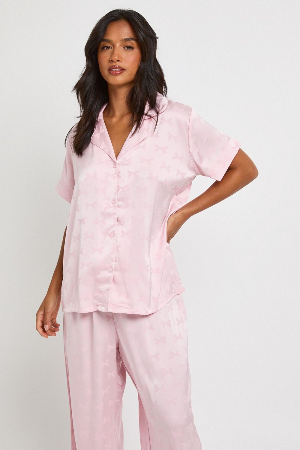 Pyjama chemise w short f satin jacquard - Petite