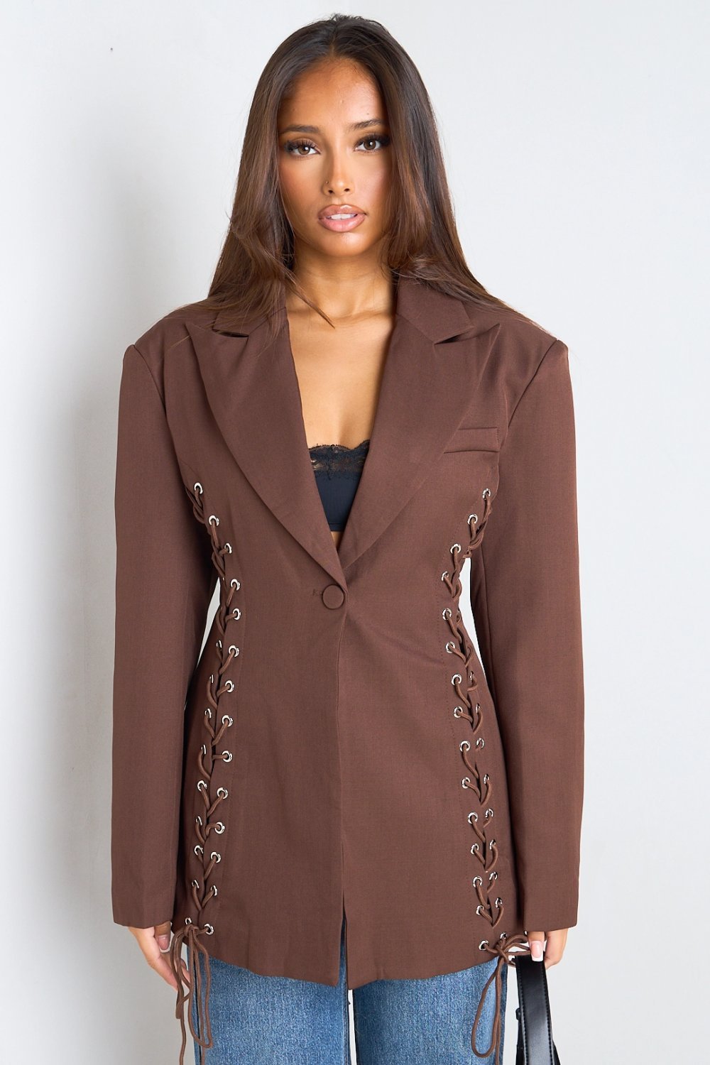Blazer cintré à détails tressés marron
