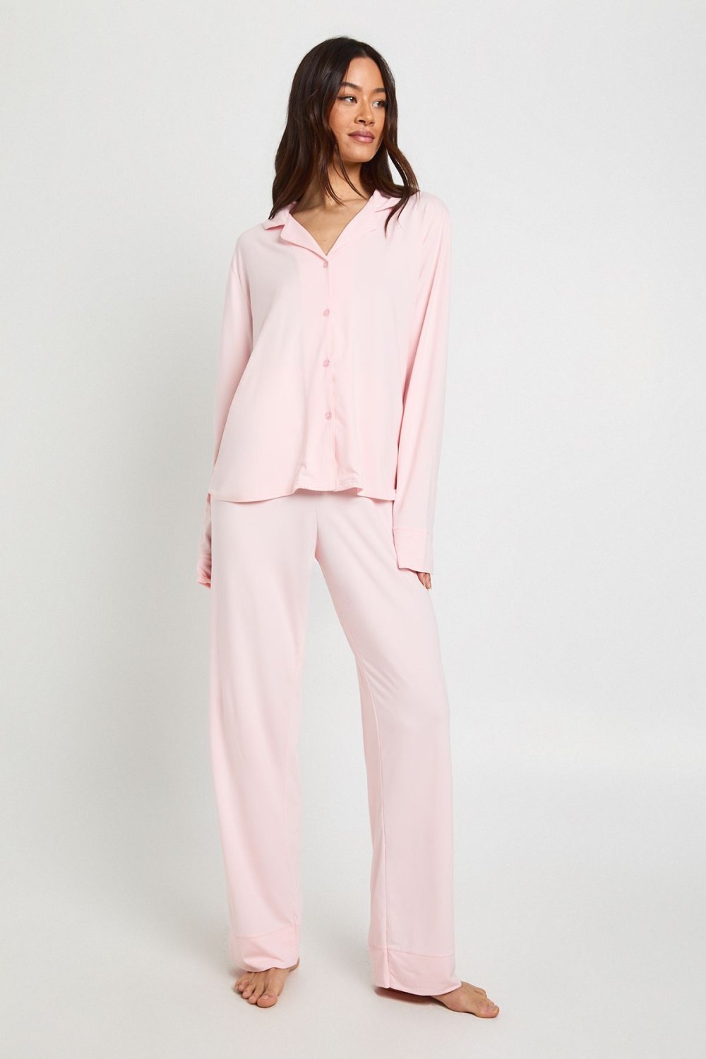 Pyjama chemise et pantalon rose pâle - Tall