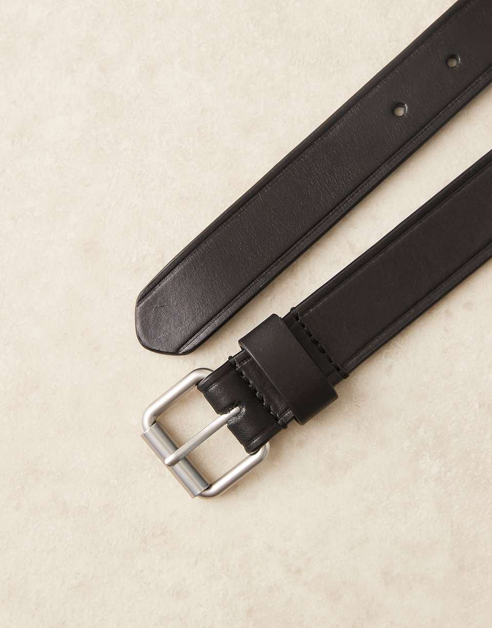 Ceinture en cuir à boucle argentée - Noir