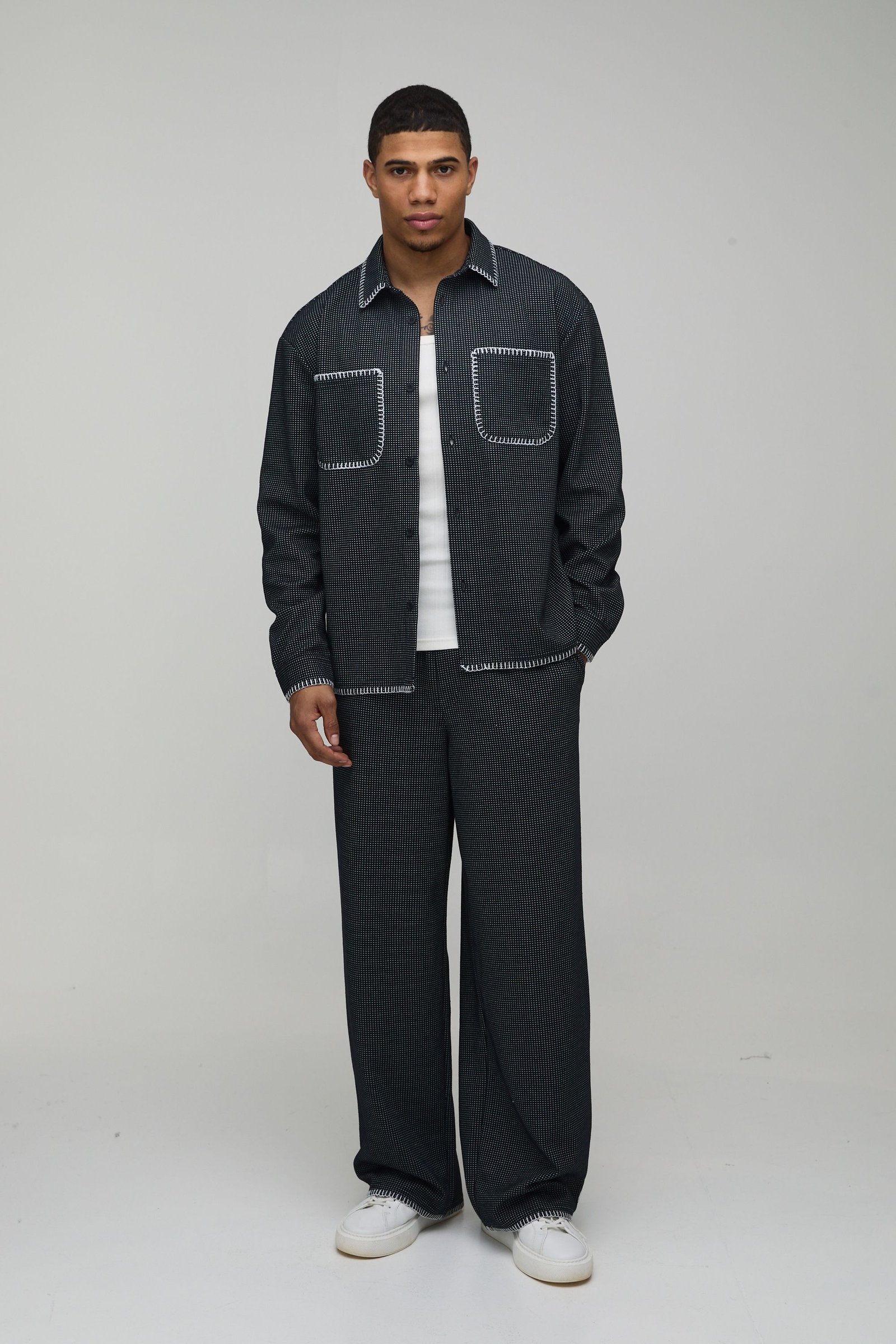 Ensemble chemise oversize w serwal wase3 f tissu gaufré