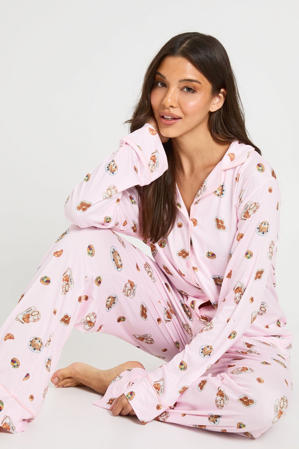 Breakfast print top and trouser pyjama set