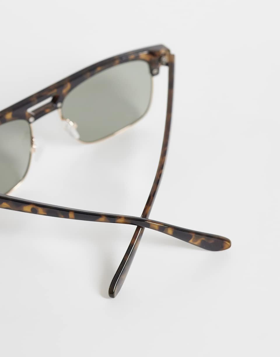 Lunettes de soleil rétro avec monture effet écaille de tortue et verres verts - Vert