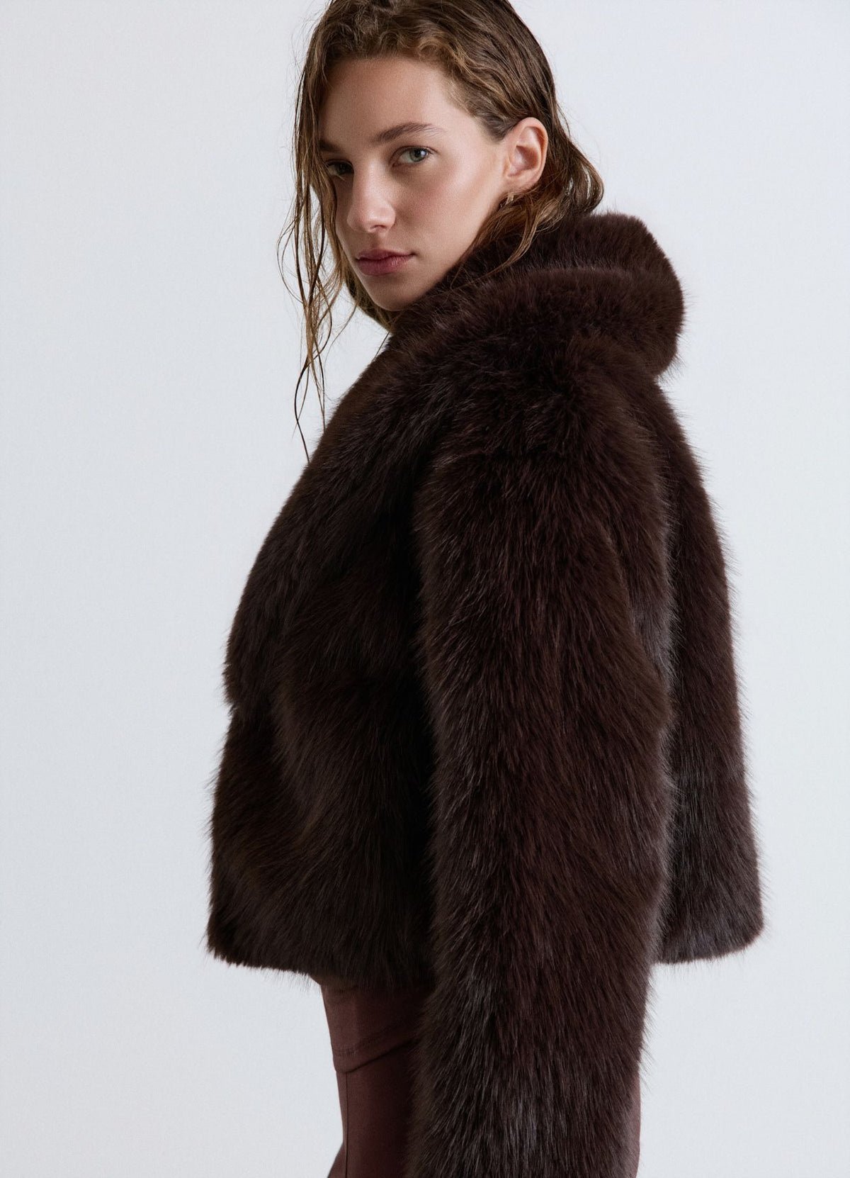 Cropped plush jacket with lapels