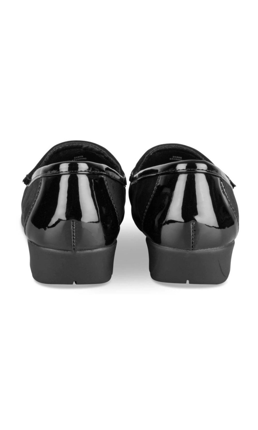 Black wedge loafers, faux suede and patent
