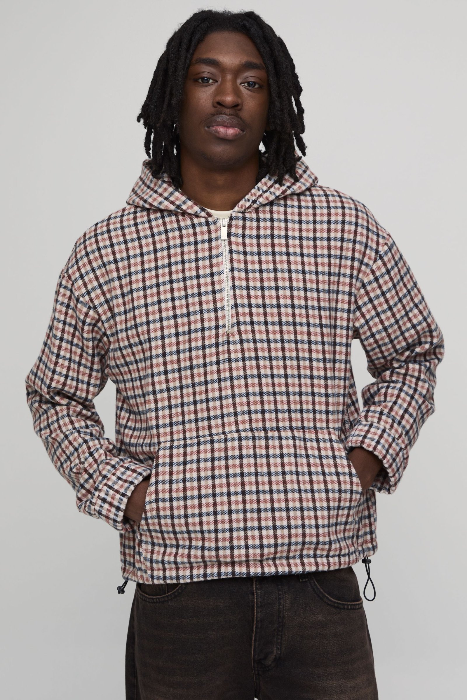 Chemise Oversize À Carreaux Avec Col Montant Quart De Zip