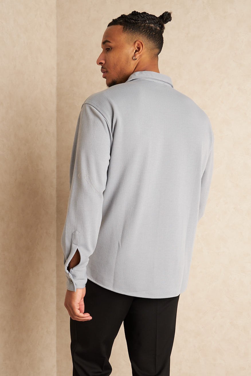 Chemise côtelée manches longues grise