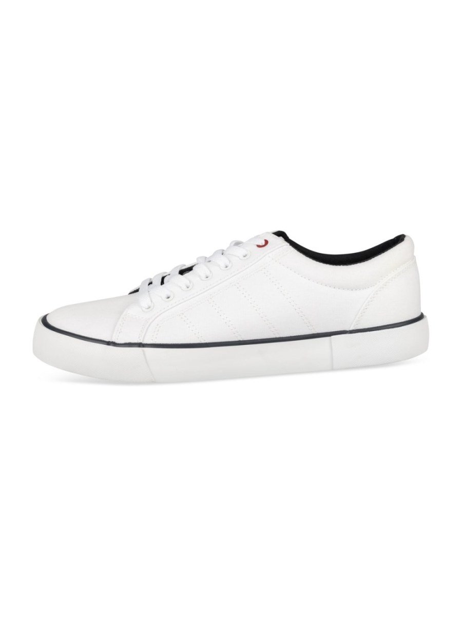 White canvas sneakers with topstitching