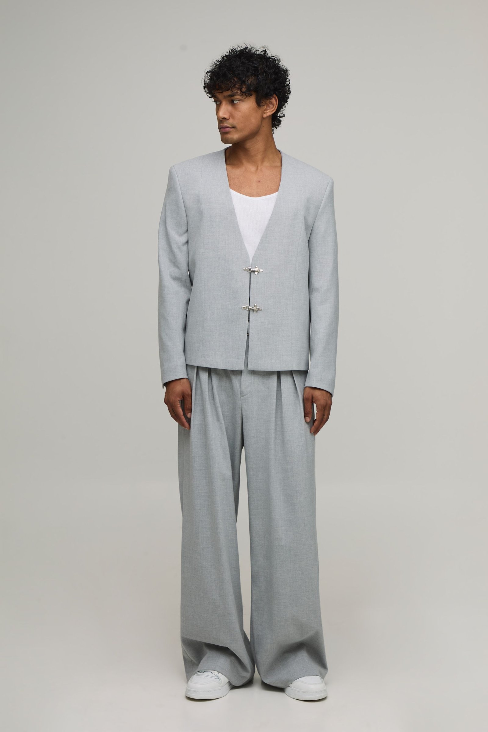 Pantalon De Costume Coupe Large À Double Pli Avec Ceinture