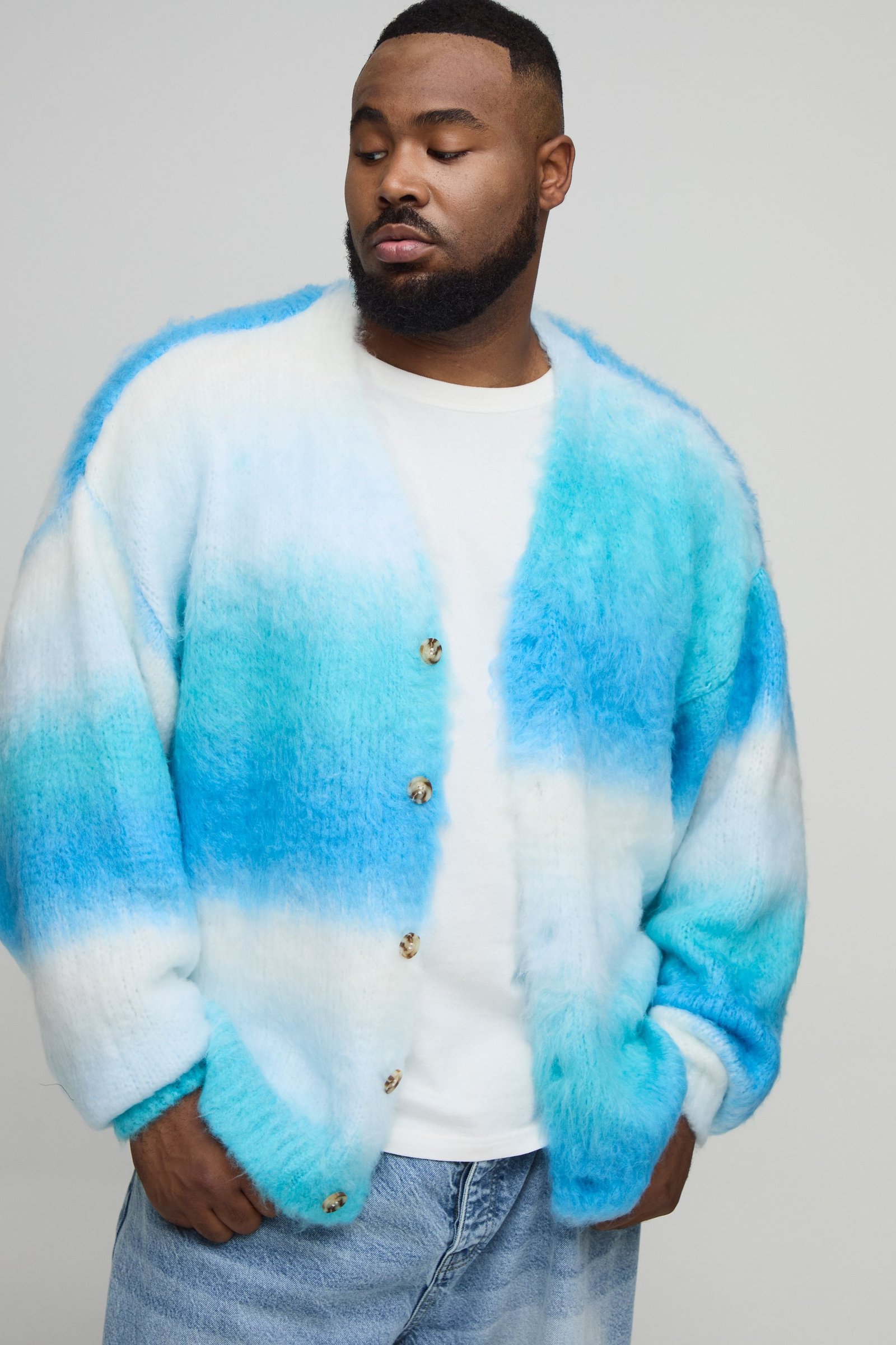 Plus Cardigan tricoté oversize à rayures brossées, au style boxy Plus