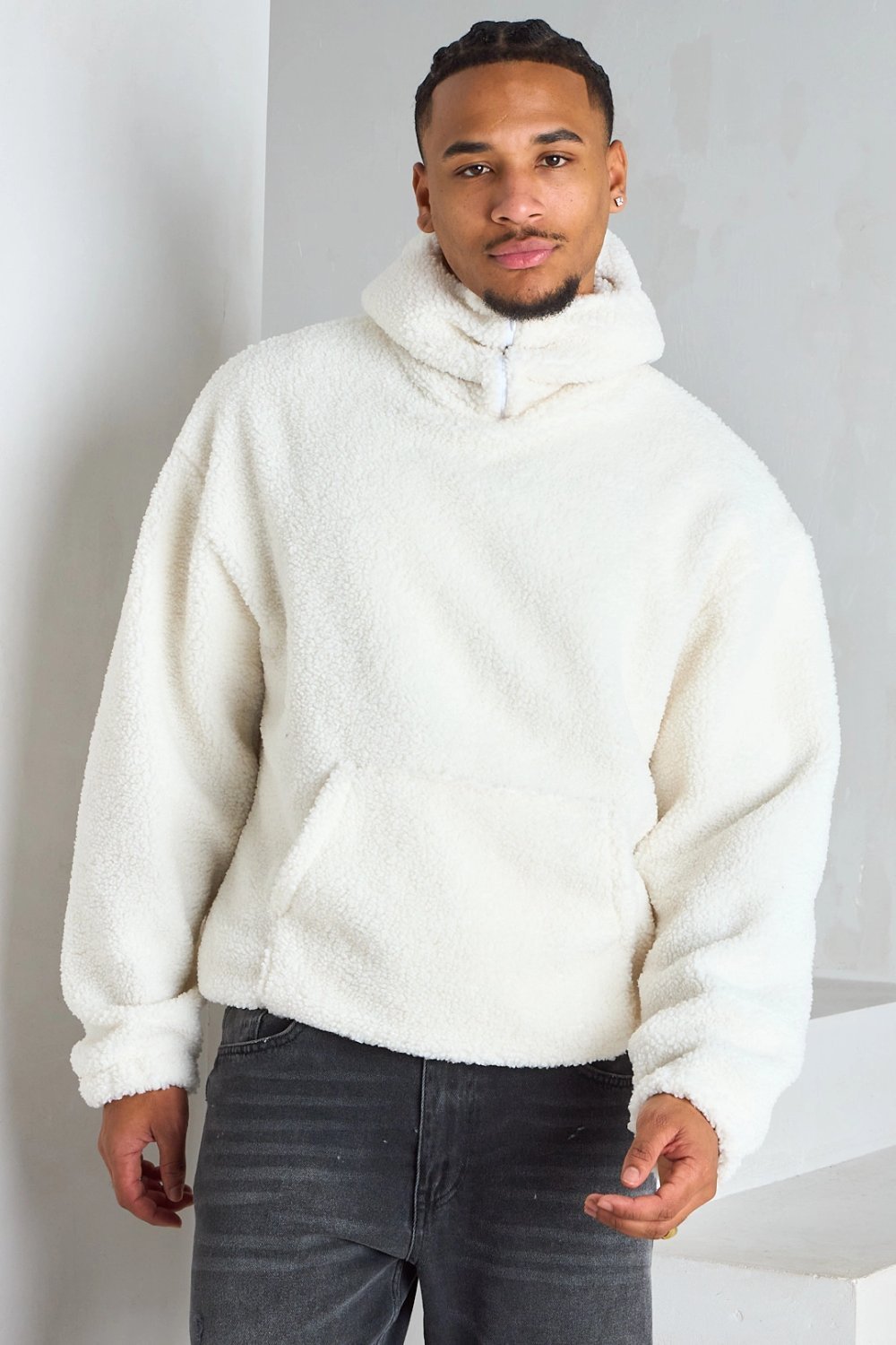 White hoodie with zip neck