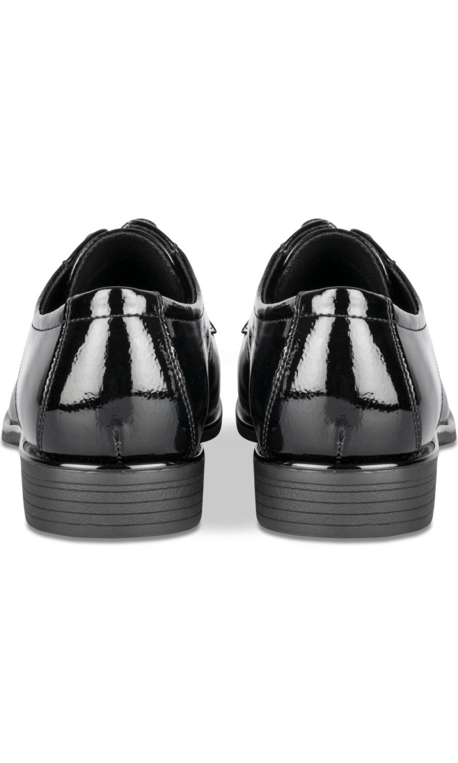 Black patent low-heel derbies