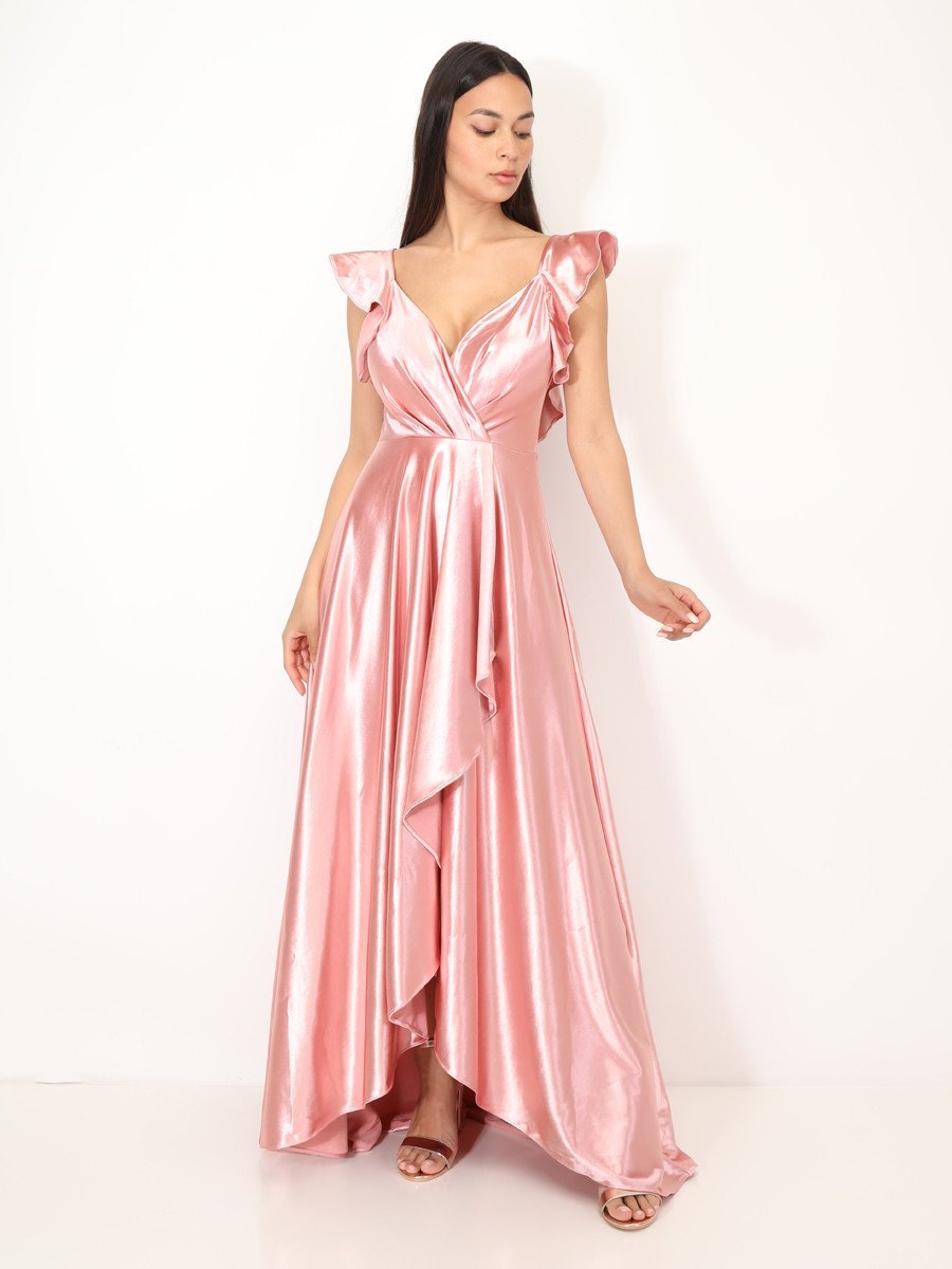 Robe twila satin b mancherons volants vieux rose