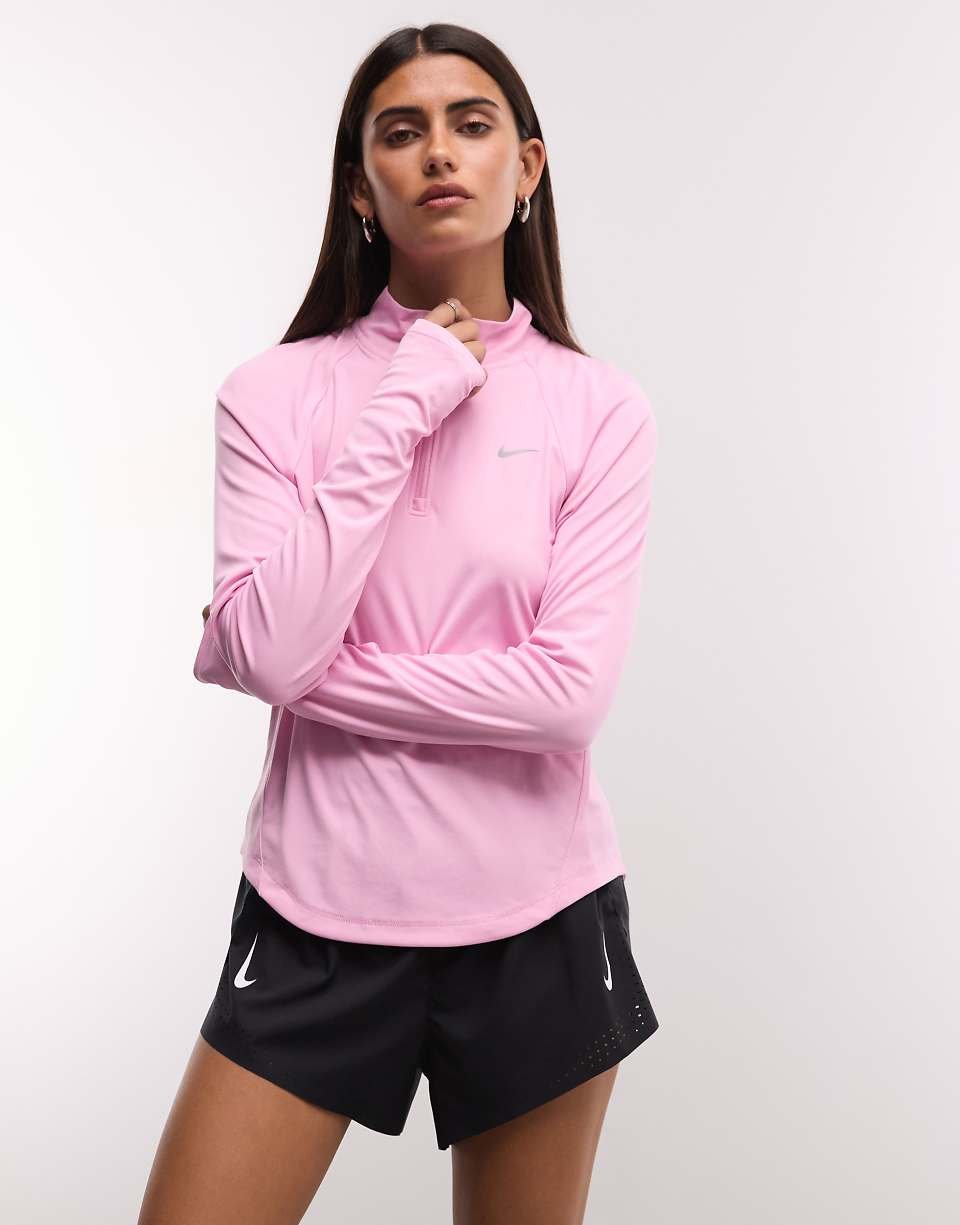 Tempo - T-shirt à col zippé et manches longues en tissu Dri-FIT - Rose