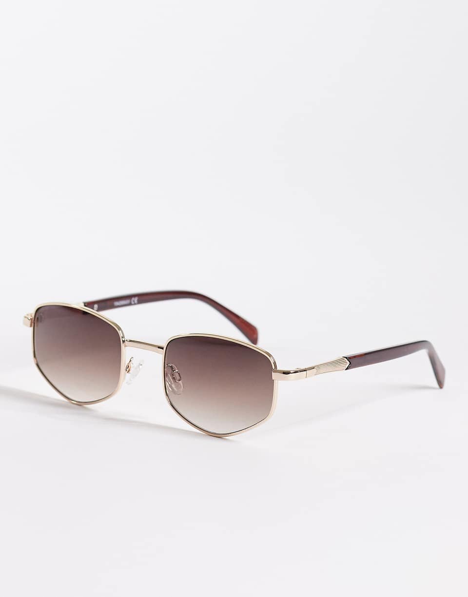 Lunettes de soleil rondes en métal à verres marron - Doré