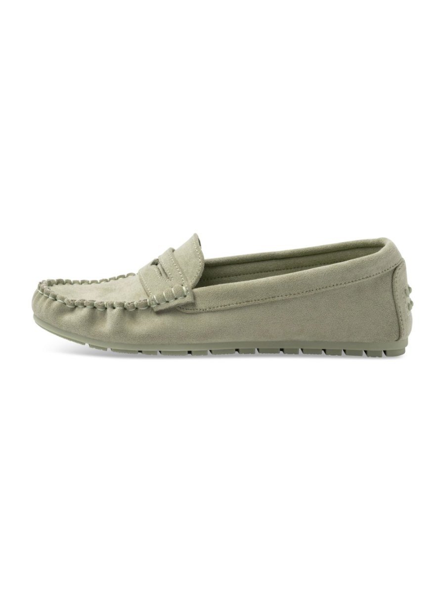 Sage green faux suede loafers
