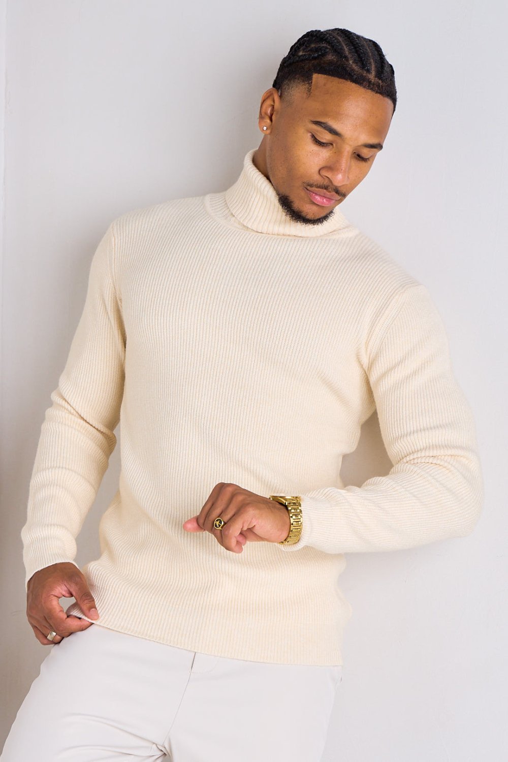 Pull maille b col roulé blanc cassé