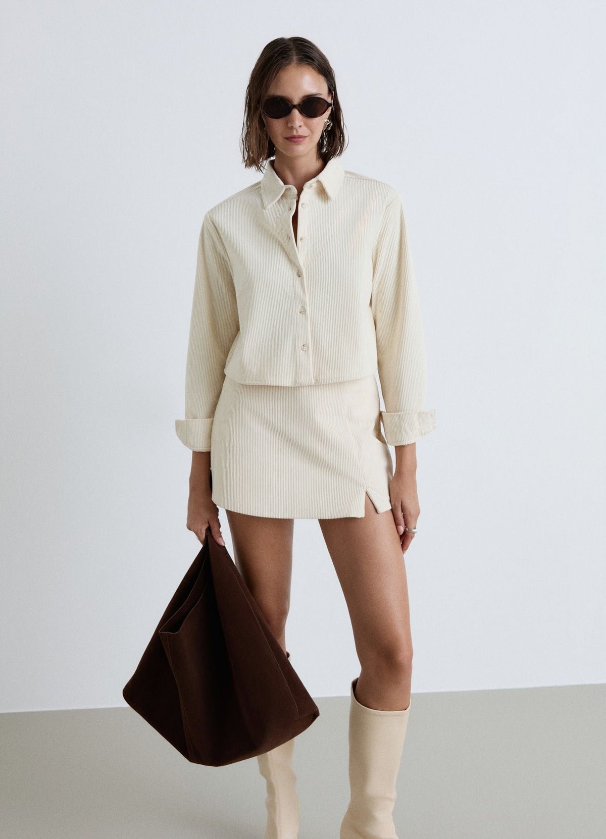 Chemise courte en maille côtelée