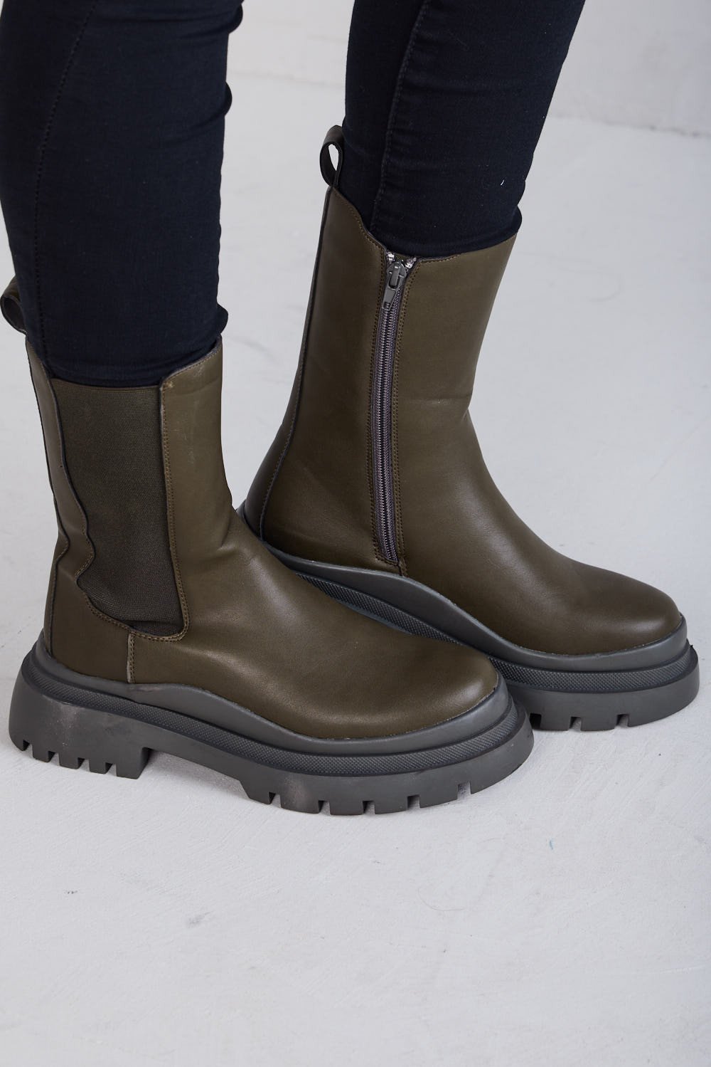 Bottines montantes f simili cuir khdar ghame9