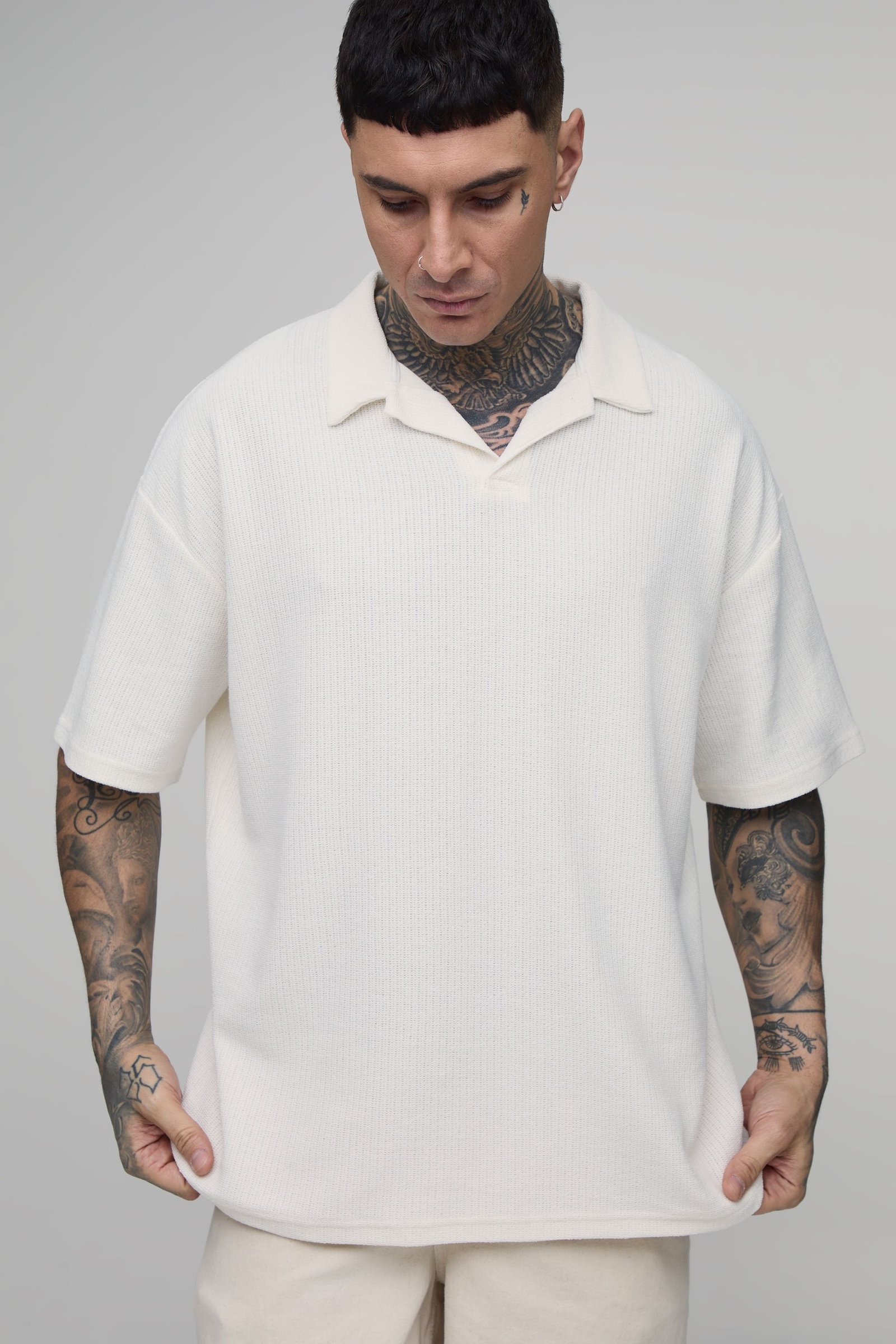 Tall Oversized Textured Revere Collar Polo
