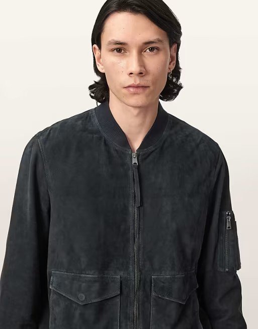 Rokko - Bomber en cuir - Bleu marine