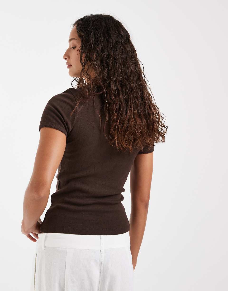 Top msadi tricot pointelle - Brun