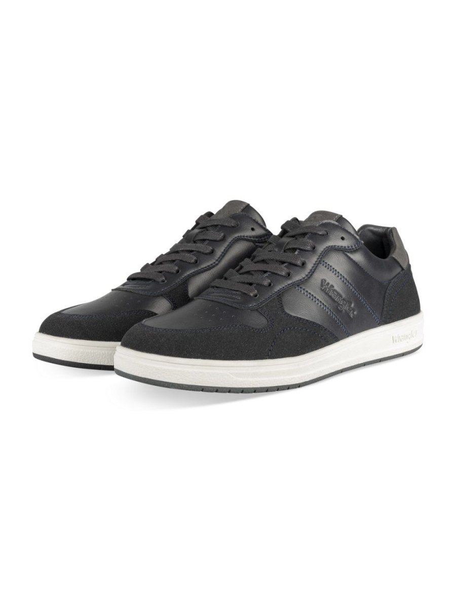 Navy retro mixed-texture sneakers
