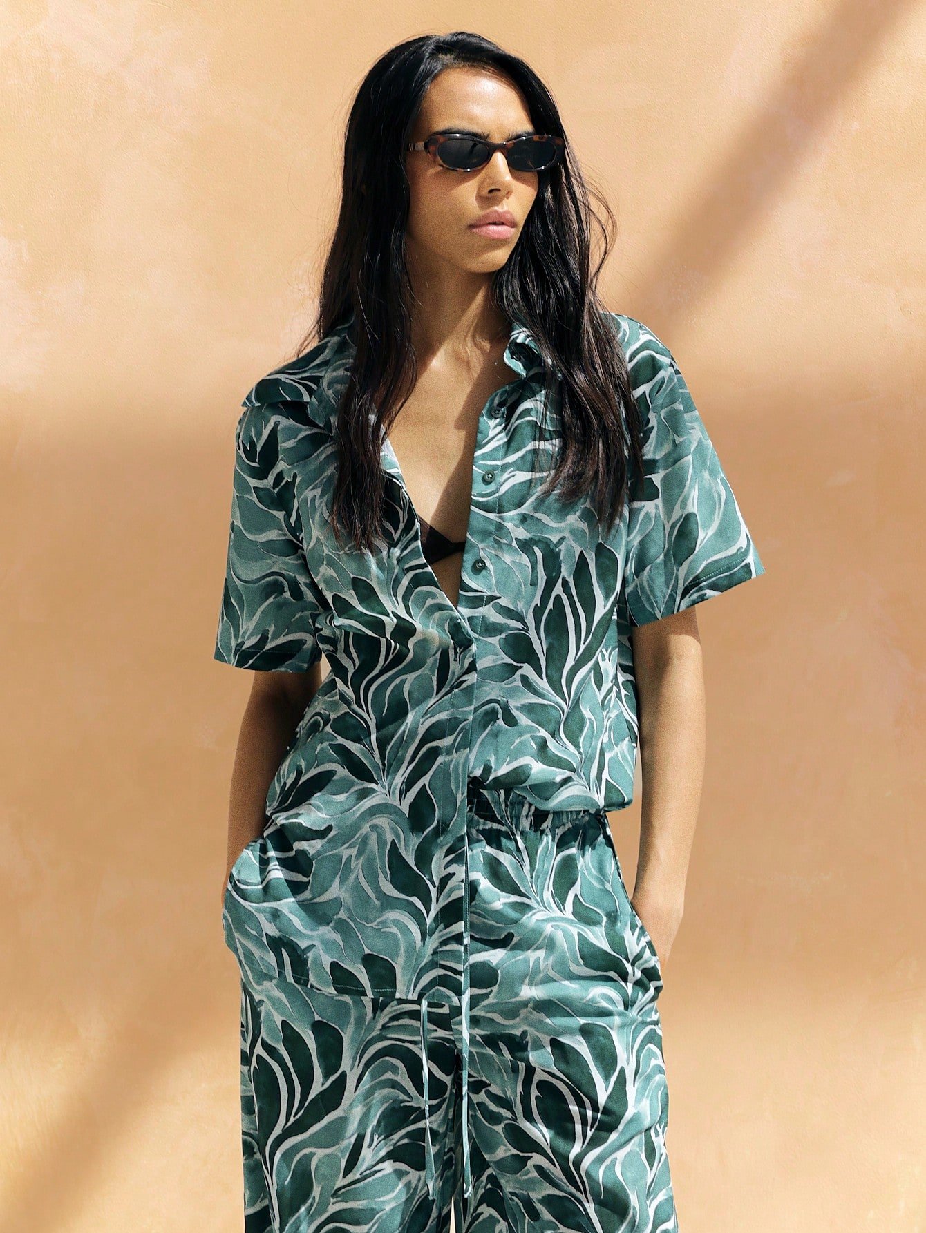 Ensemble chemise w serwal palazzo imprimé tropical