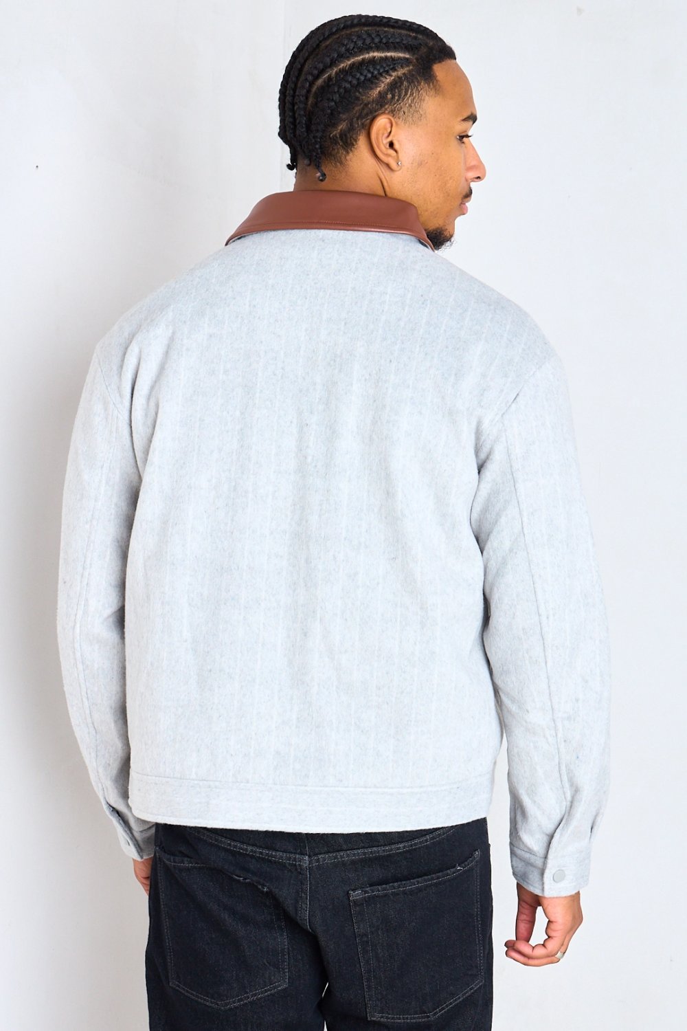 Grey jacket with brown collar