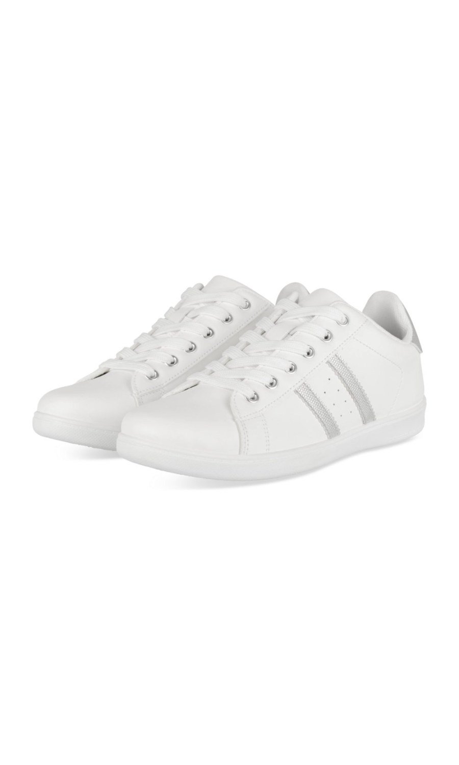White sneakers with glitter stripes