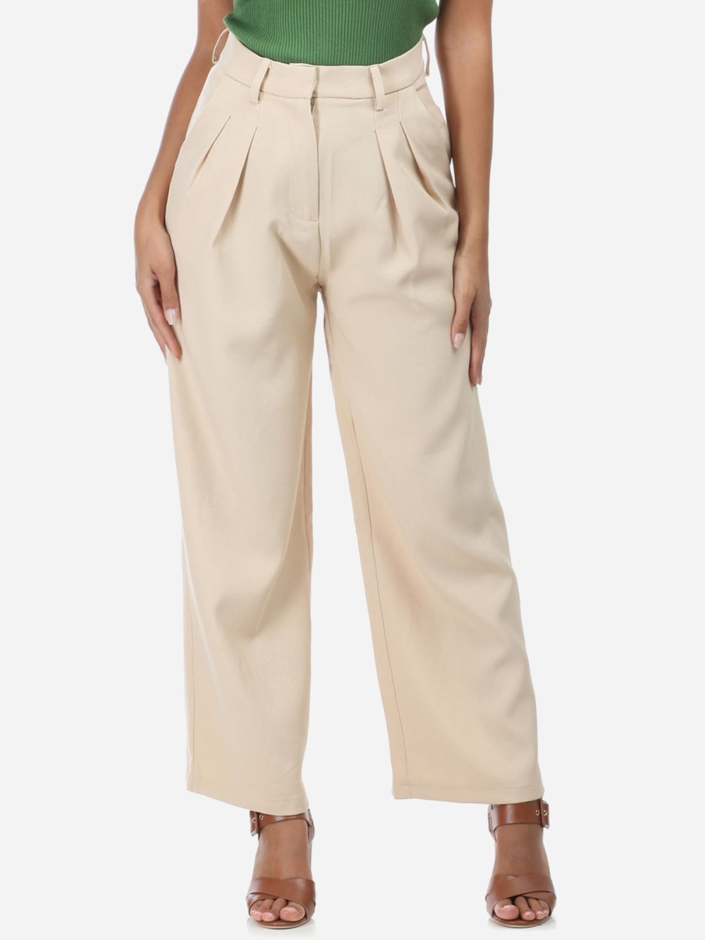 Pantalon palazzo en crêpe beige