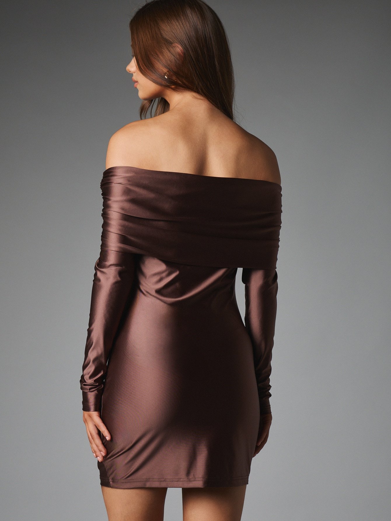 Satin off-shoulder mini dress with twist detail