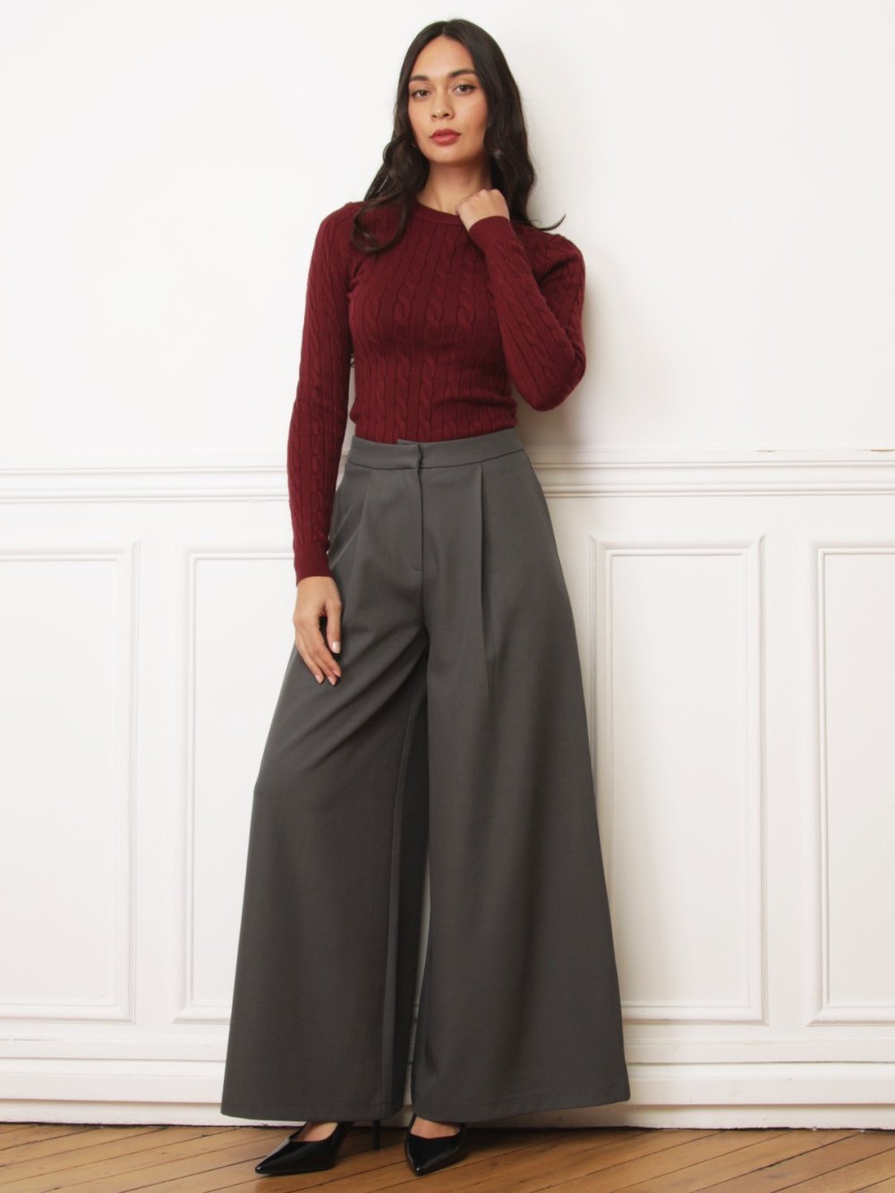 Pantalon tailleur wide leg gris