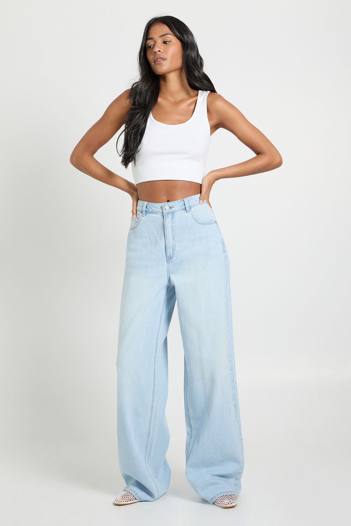 Jean grande taille mi-taille coupe ample b jambe évasée