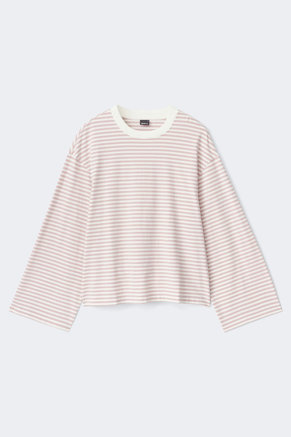 T-shirt rayé à manches longues larges - Rose