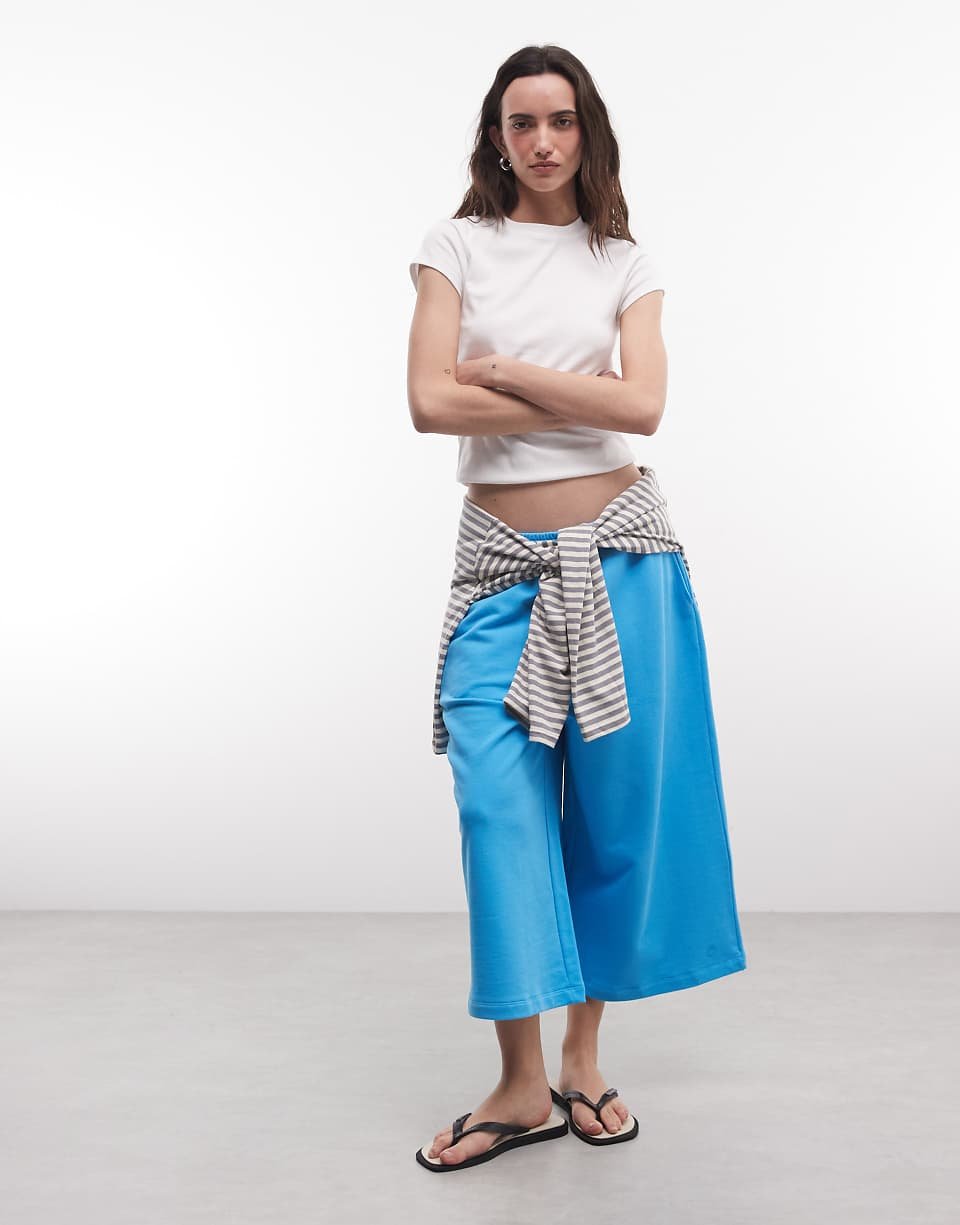 Short en jersey long 3/4 ample bleu aqua