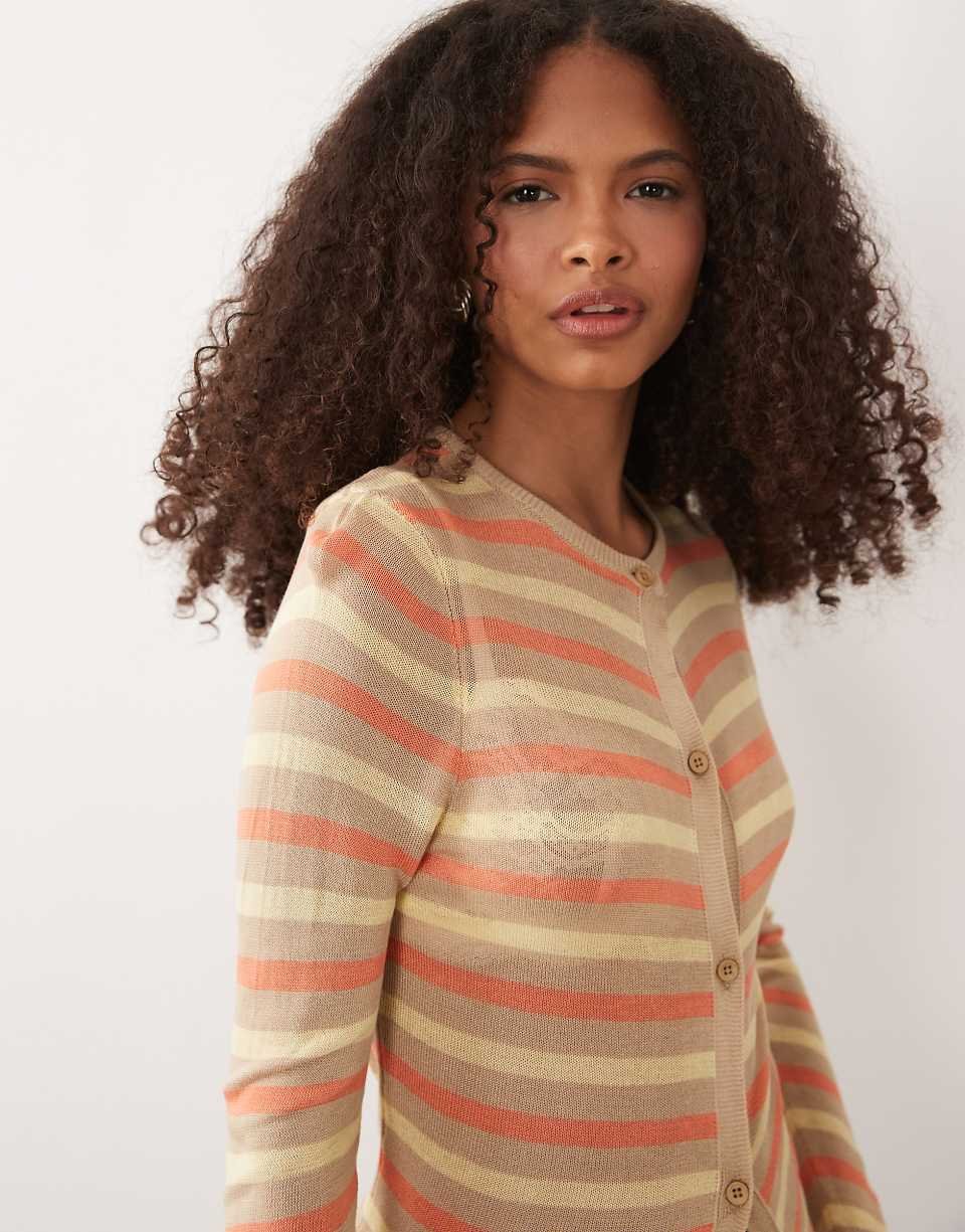 Gilet rayé en maille fine transparente - Orange