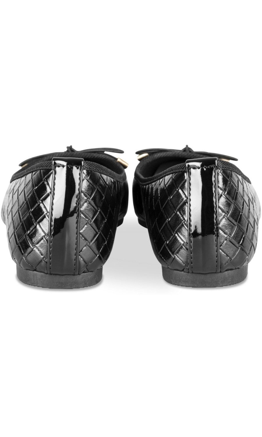 Black patent-look woven-texture ballerinas