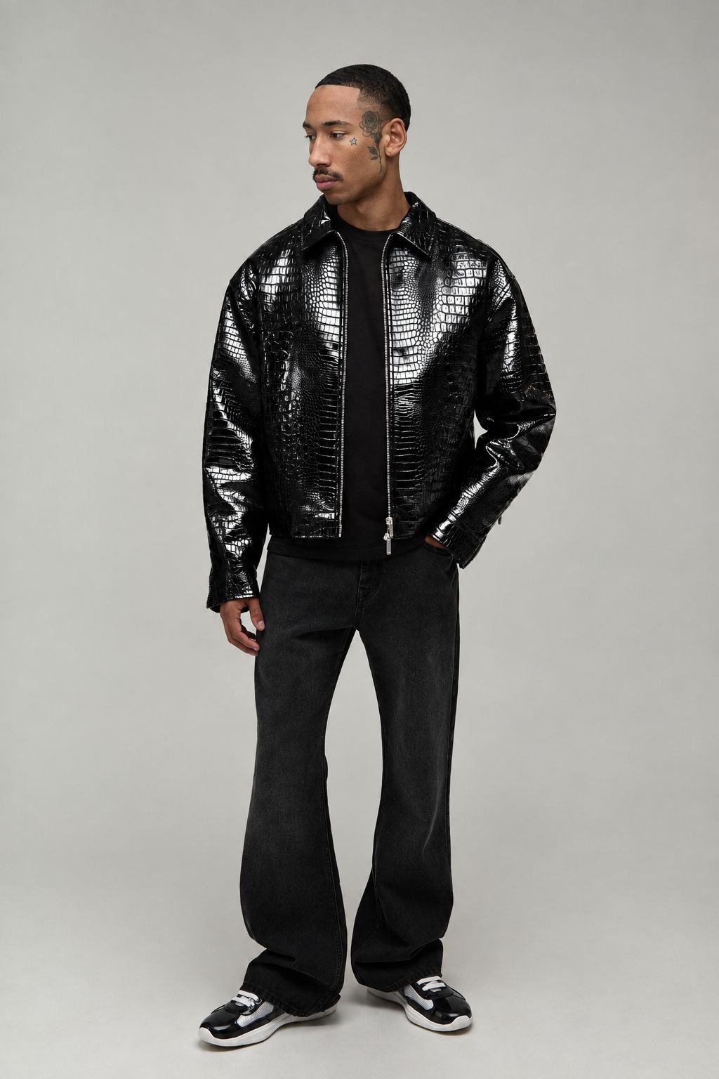 Faux croc Harrington jacket