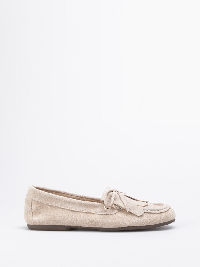 Taupe suedette fringe loafers