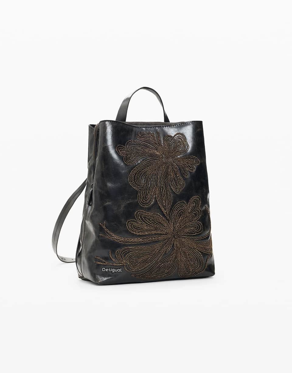 Small embroidered backpack - Dark brown