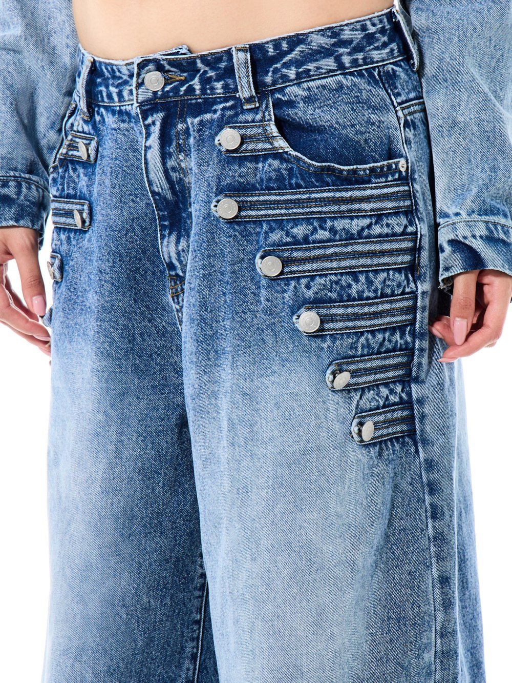 Jean cargo taille basse à boutons bleu moyen