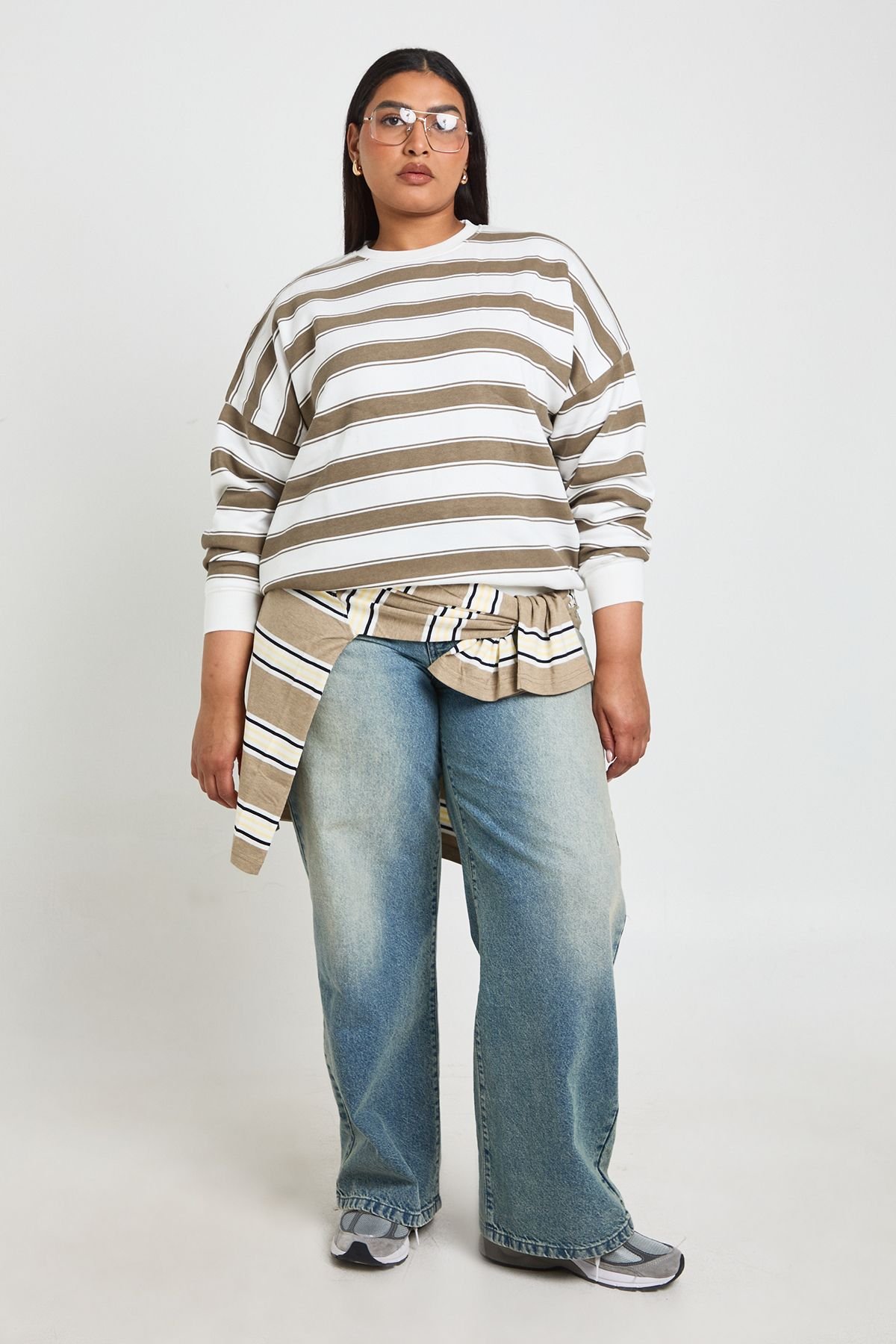 Sweat-shirt oversize à rayures - Grande taille