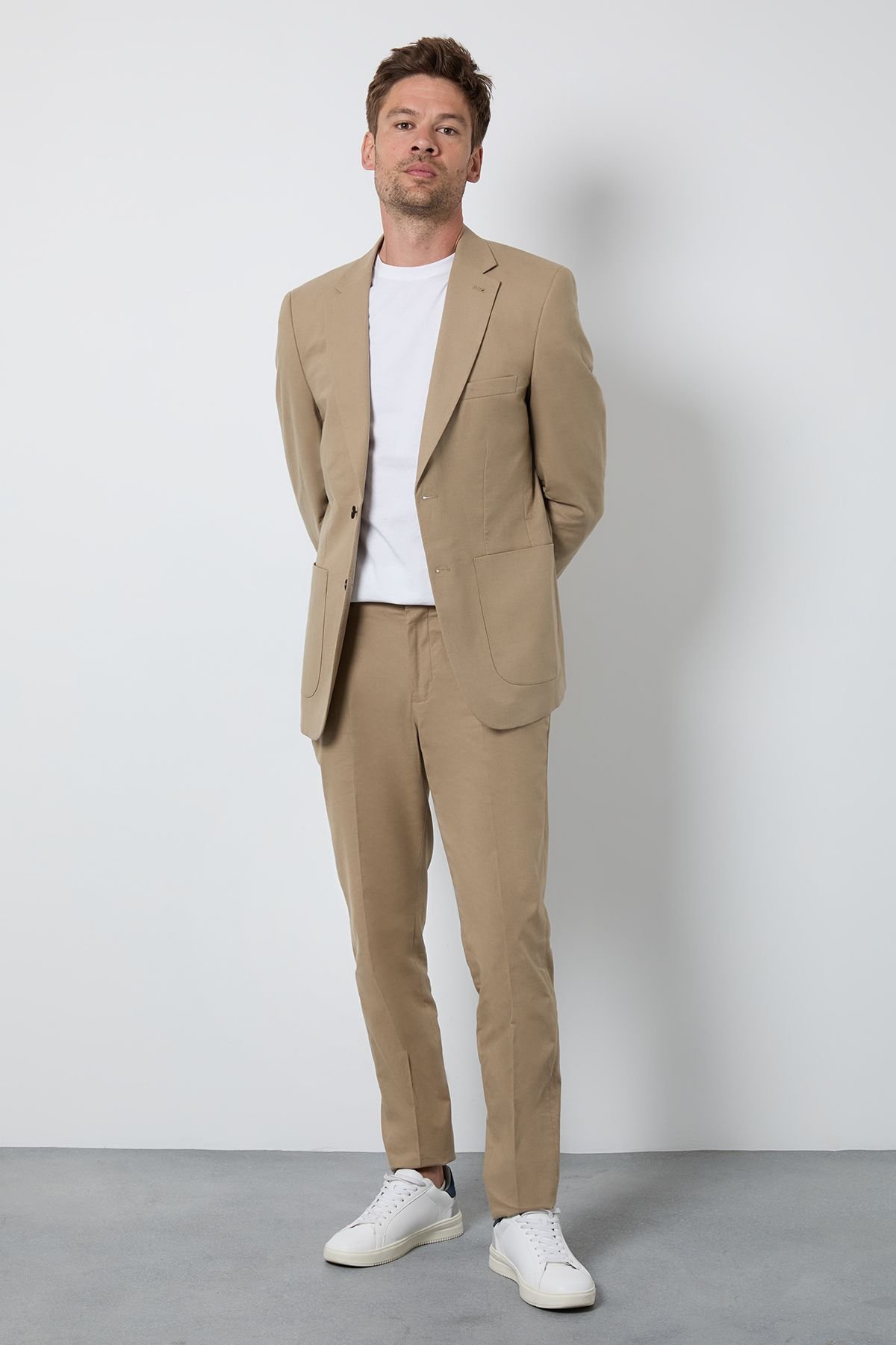 Linen tailored suit jacket - Dark beige
