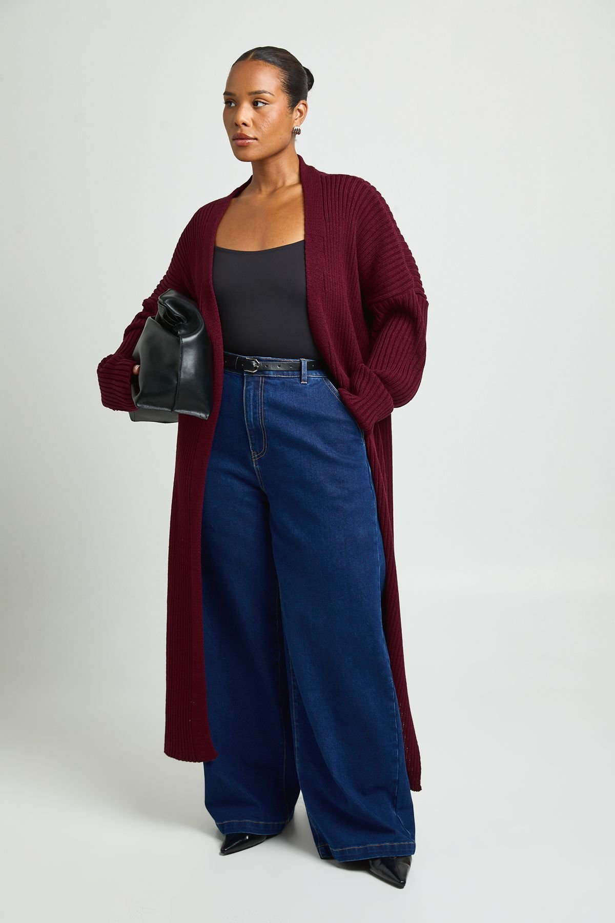 Plus Size Oversized Ribbed Knit Maxi Cardigan
