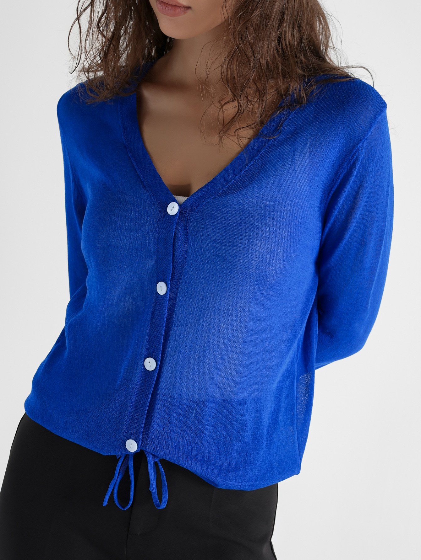 Cardigan transparent en tricot à col V et boutons