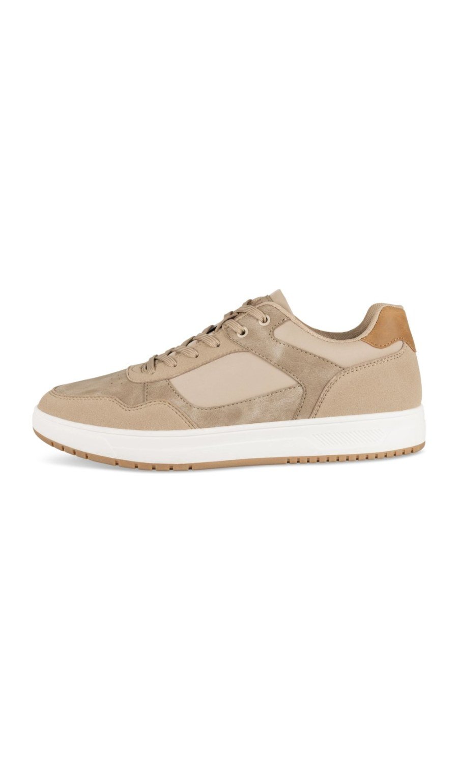 Beige suede-effect mixed-material trainers